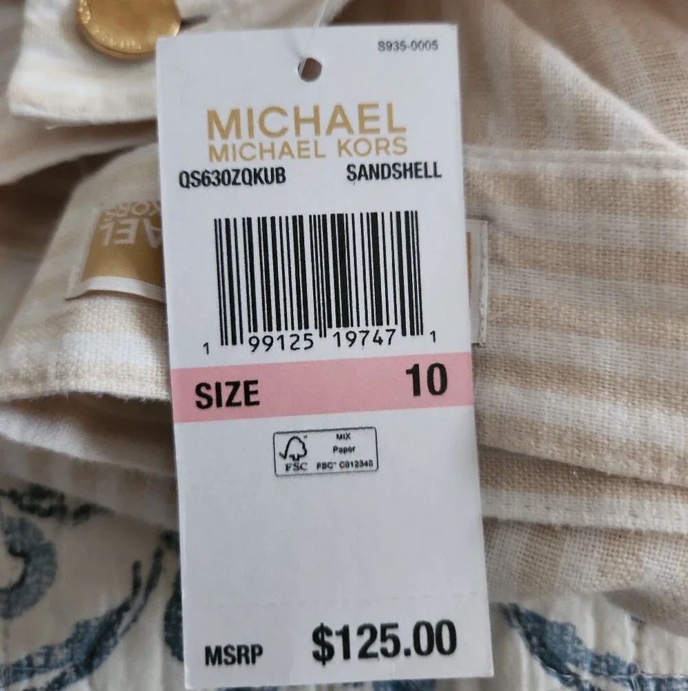 Michael Michael Kors Women's Beige Stripe Zip-Front Top